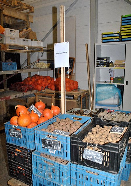 De voorraad standaard producten van het Voedselkollektief in de loods van De War. Foto door Dorothee Oorthuys, februari 2015.